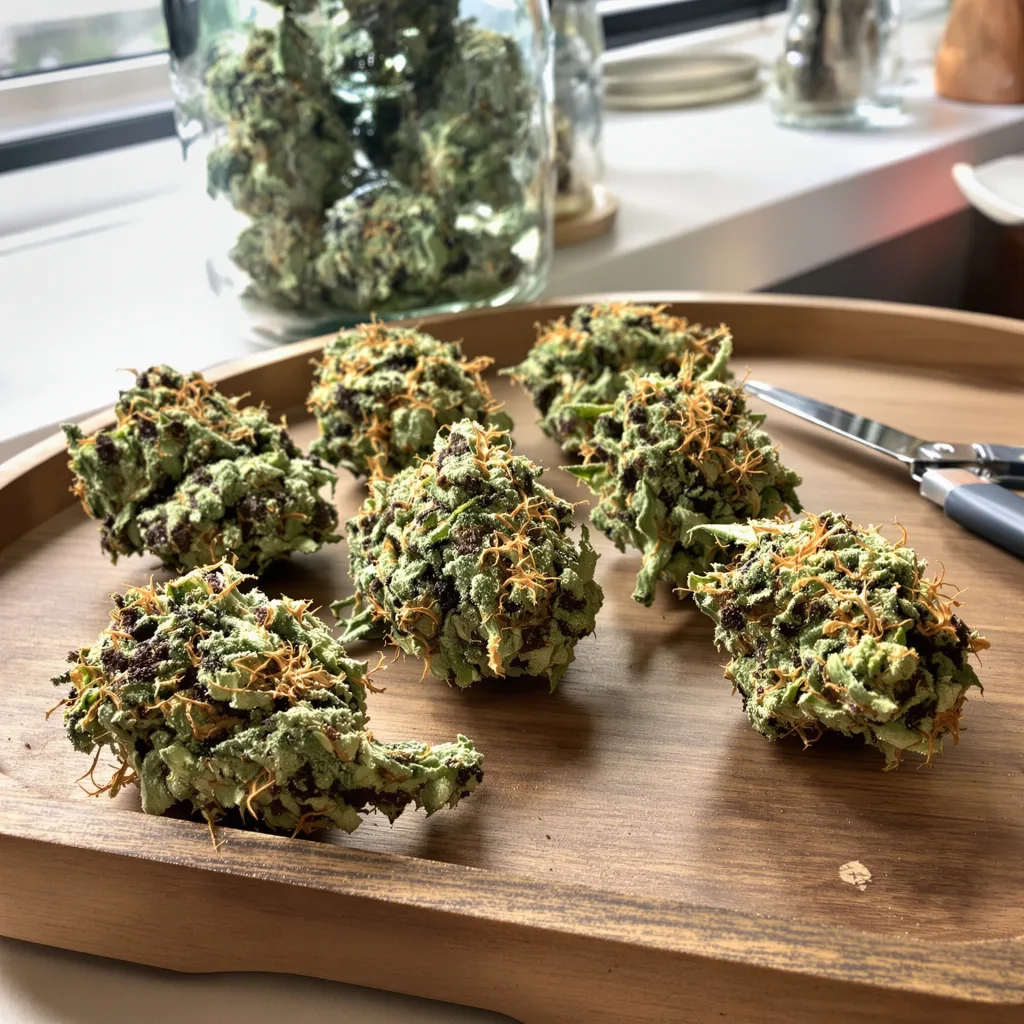 Snoop's Dream 50% Indica / 50% Sativa — Blüte mit sichtbaren Trichomen