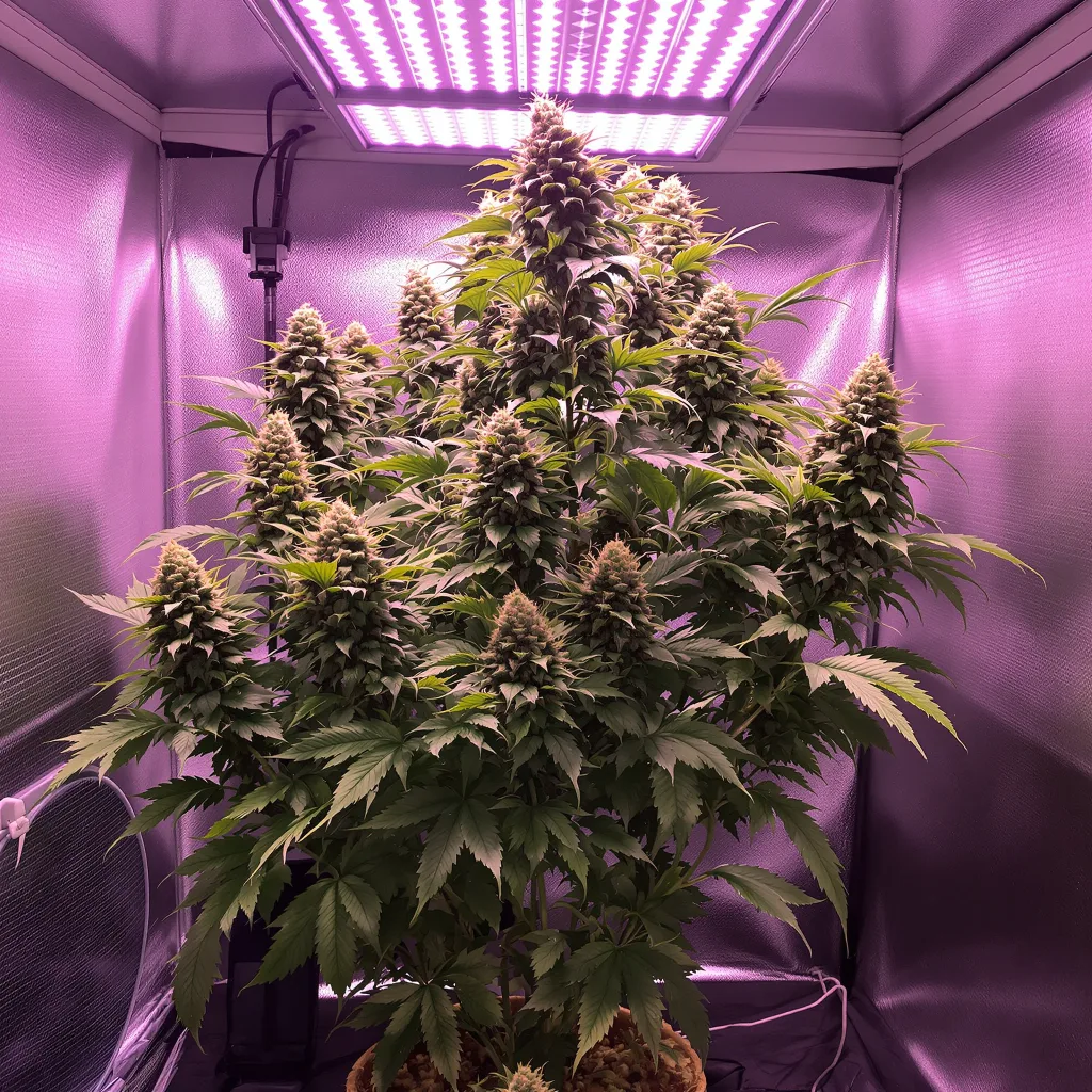 Snoop's Dream 50% Indica / 50% Sativa — Blüte mit sichtbaren Trichomen