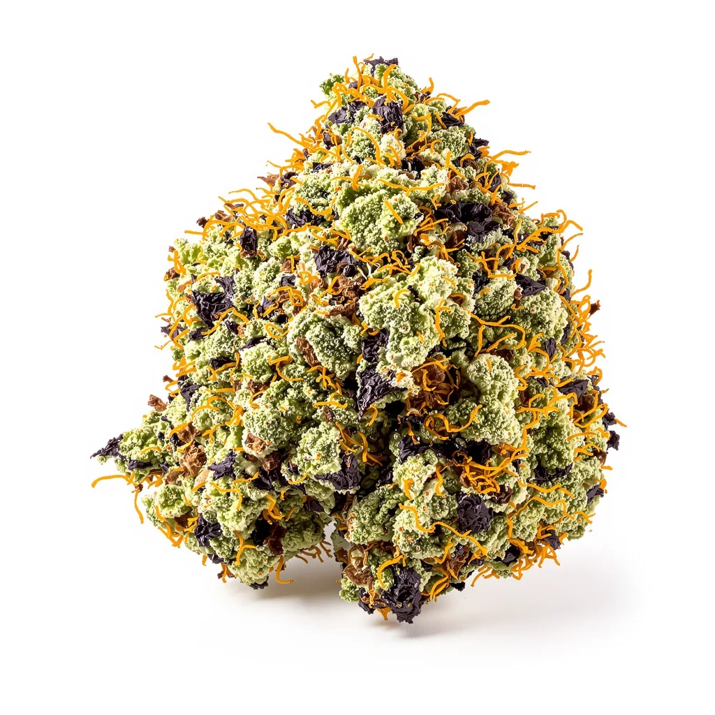 Snow Monster 86% Indica / 14% Sativa — Blüte mit sichtbaren Trichomen