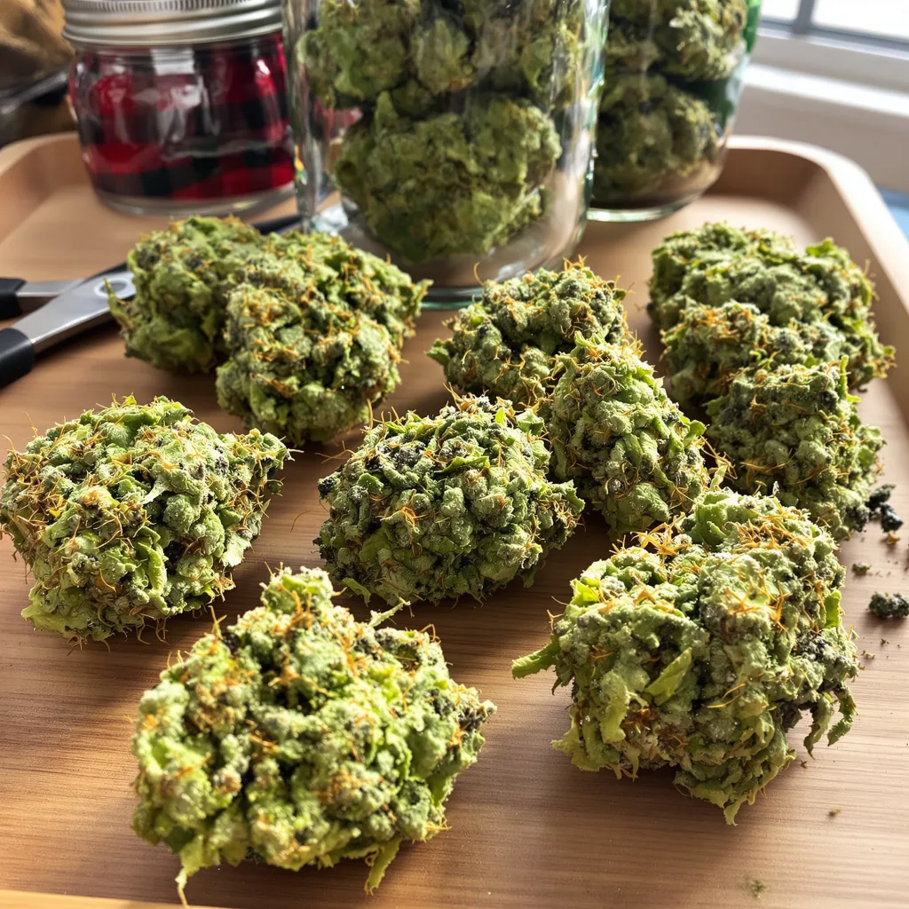 Sour Amnesia 20% Indica / 80% Sativa — Blüte mit sichtbaren Trichomen