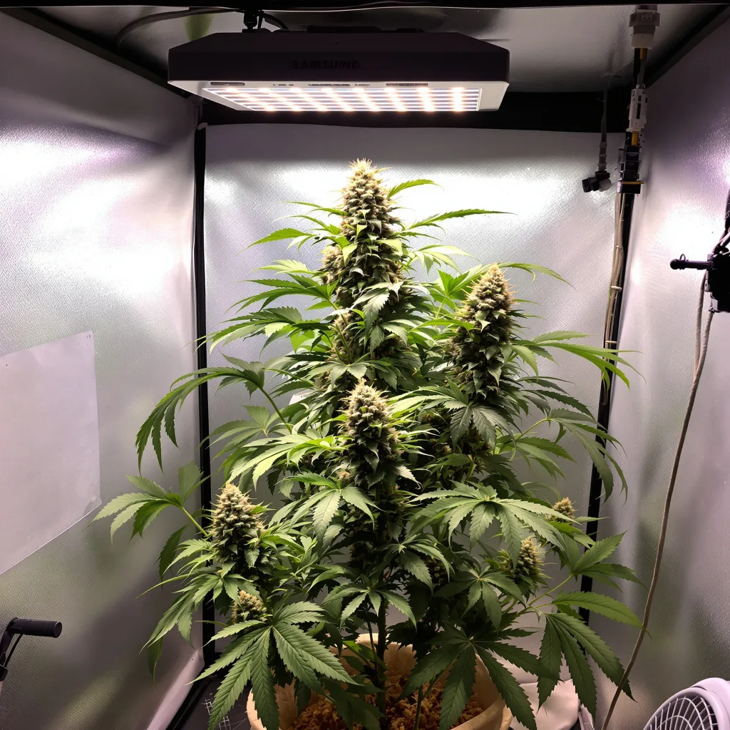 Sour Cheese 88% Indica / 12% Sativa — Blüte mit sichtbaren Trichomen