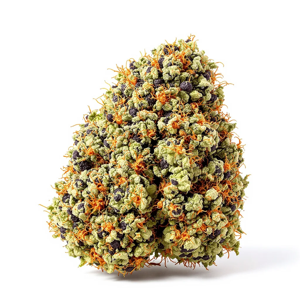 Sour Cheese 88% Indica / 12% Sativa — Blüte mit sichtbaren Trichomen