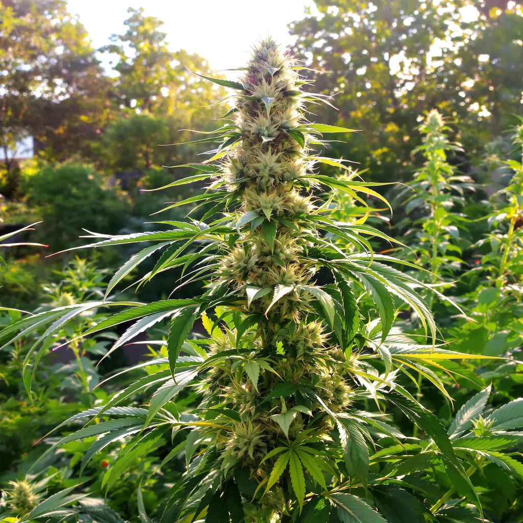 Sour Diesel 11% Indica / 89% Sativa — Blüte mit sichtbaren Trichomen