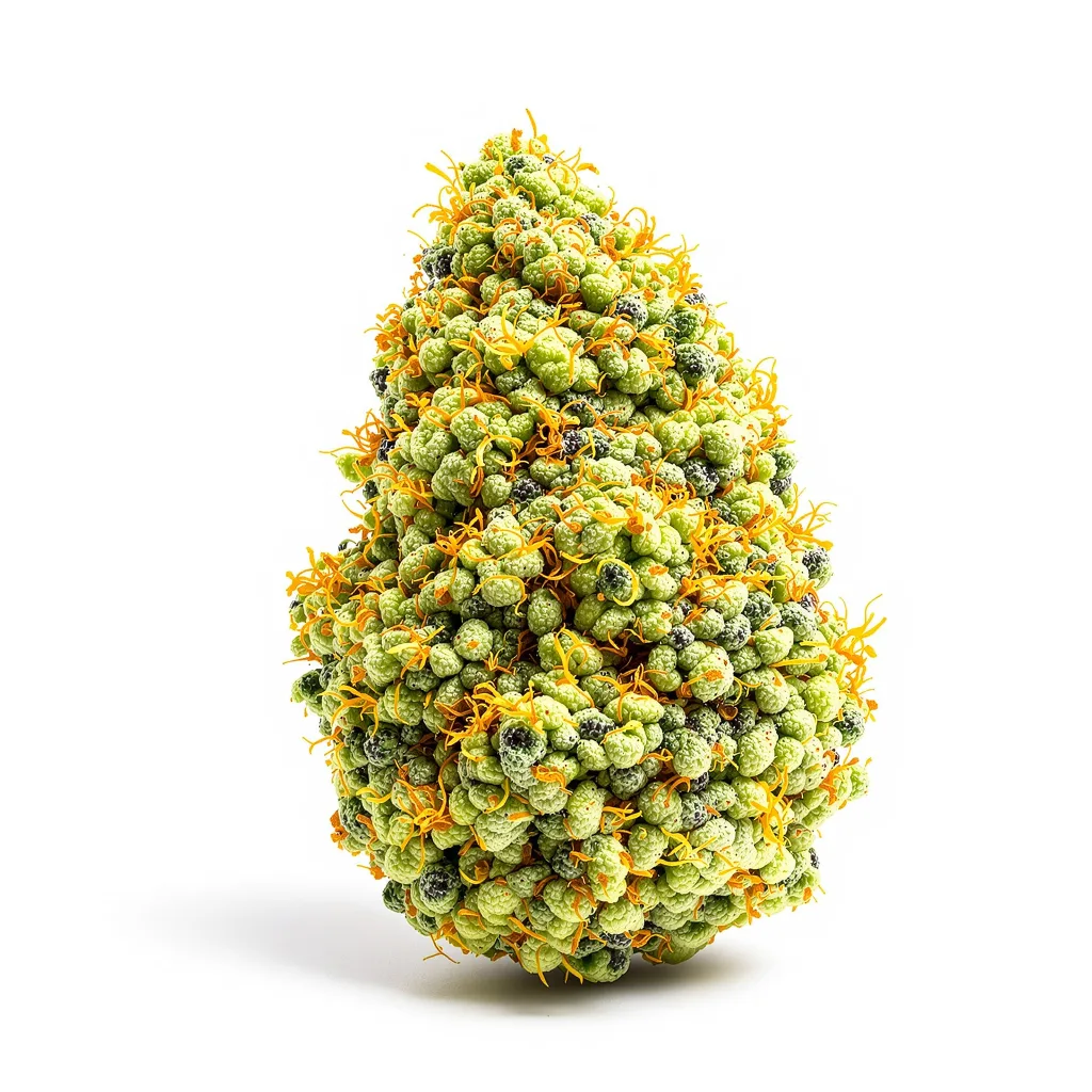 Sour Diesel 11% Indica / 89% Sativa — Blüte mit sichtbaren Trichomen
