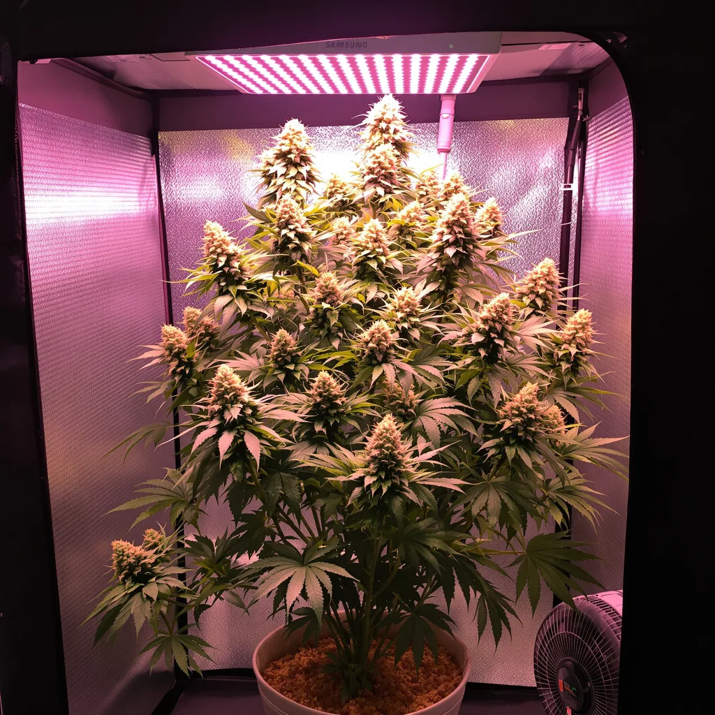 Sour Dubble 61% Indica / 39% Sativa — Blüte mit sichtbaren Trichomen