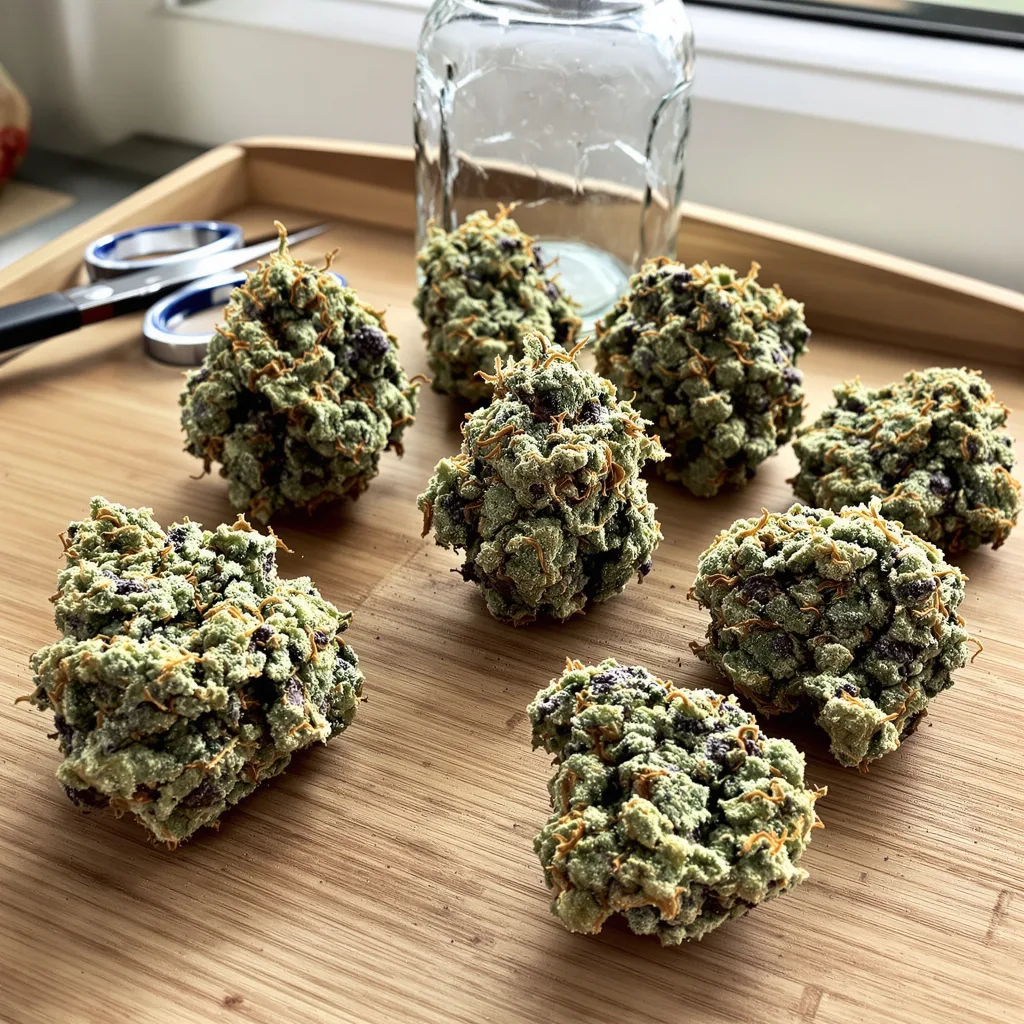 Sour Girl 57% Indica / 43% Sativa — Blüte mit sichtbaren Trichomen