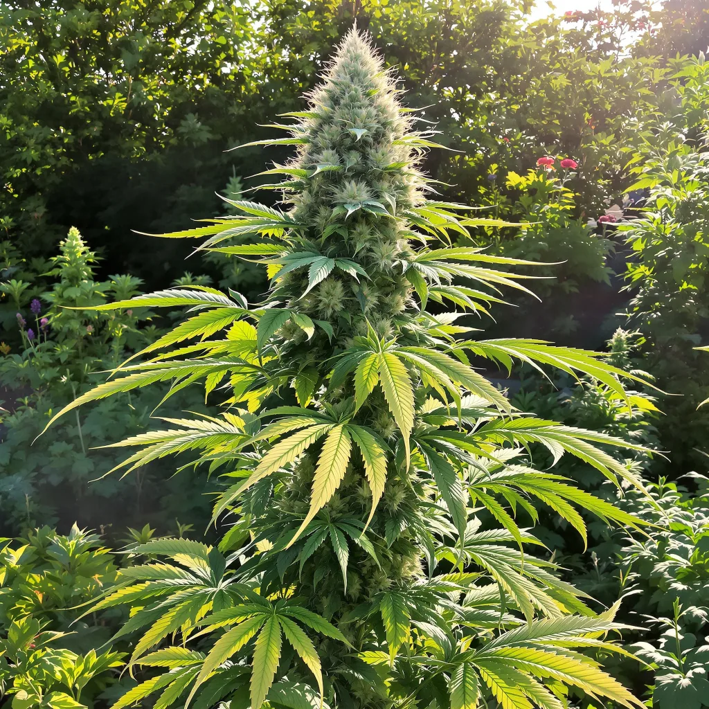 Sour Girl 57% Indica / 43% Sativa — Blüte mit sichtbaren Trichomen
