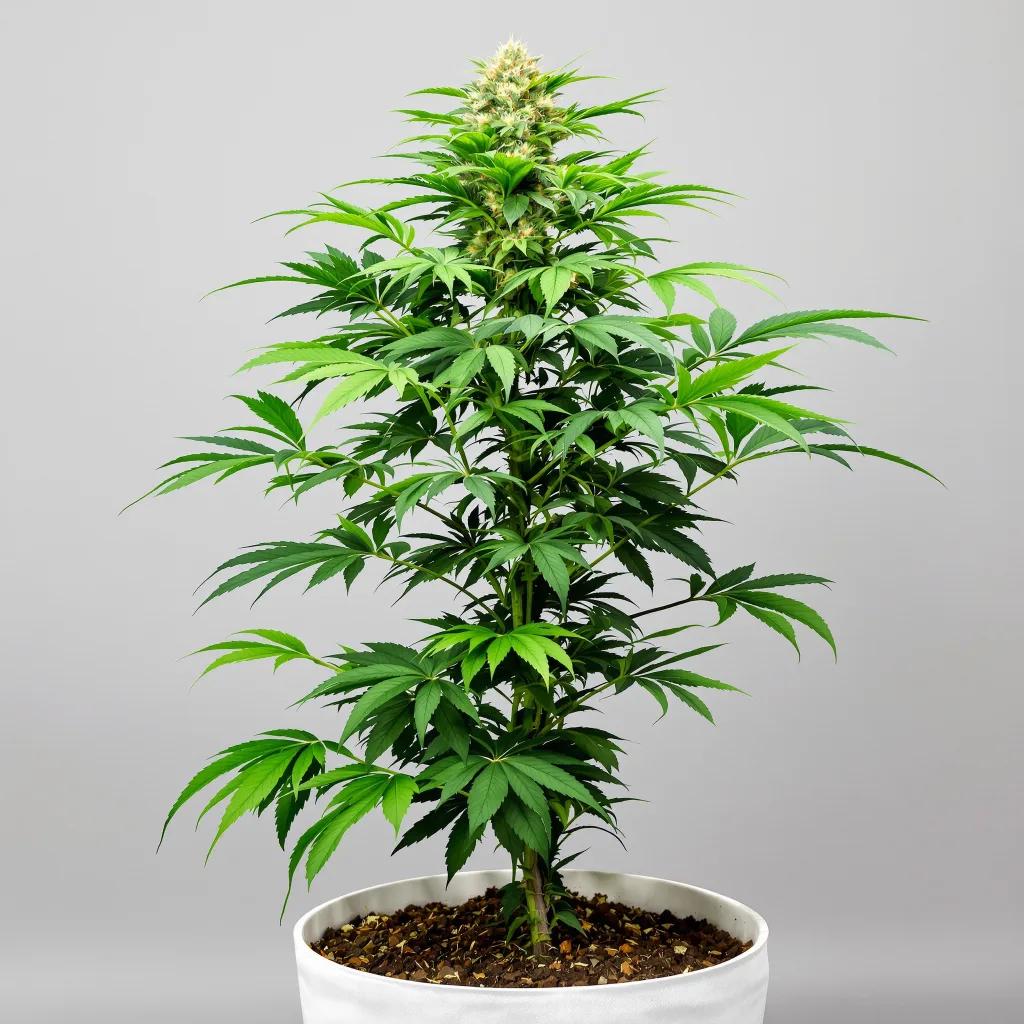 Sour Kush Cannabisblüte Nahaufnahme mit ausgewogene Blütenstruktur mit eisigen Trichomen