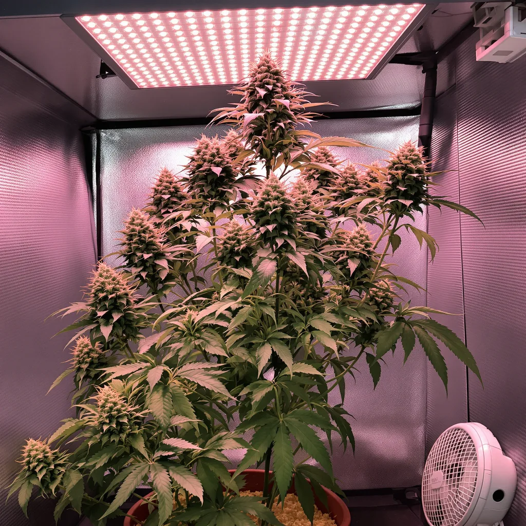Sour Tsunami 40% Indica / 60% Sativa — Blüte mit sichtbaren Trichomen