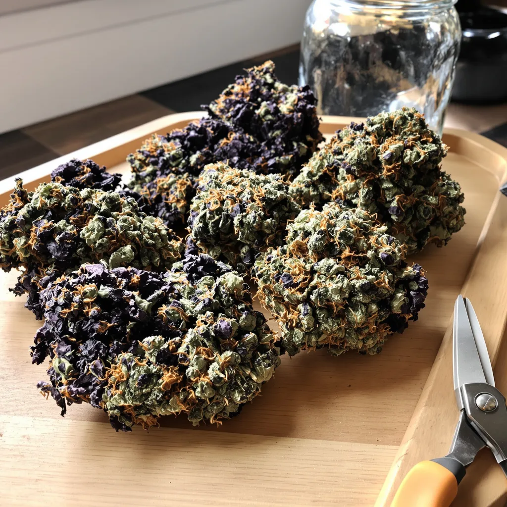 South Indian 73% Indica / 27% Sativa — Blüte mit sichtbaren Trichomen