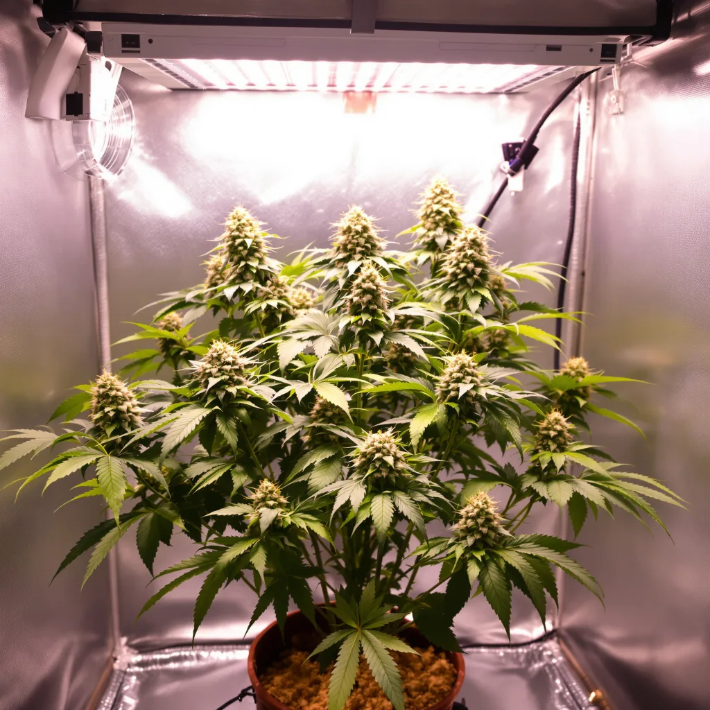 South Indian 73% Indica / 27% Sativa — Blüte mit sichtbaren Trichomen