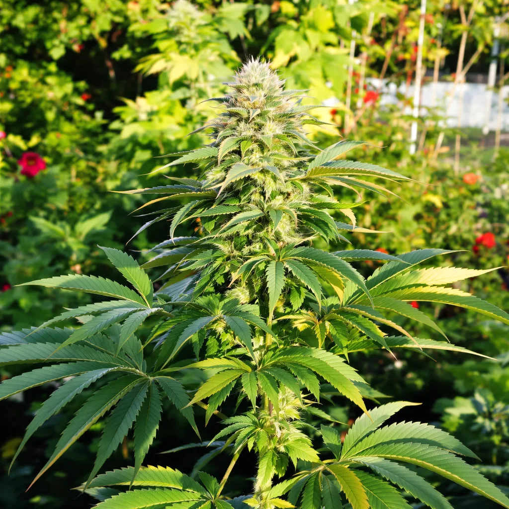 South Indian 73% Indica / 27% Sativa — Blüte mit sichtbaren Trichomen