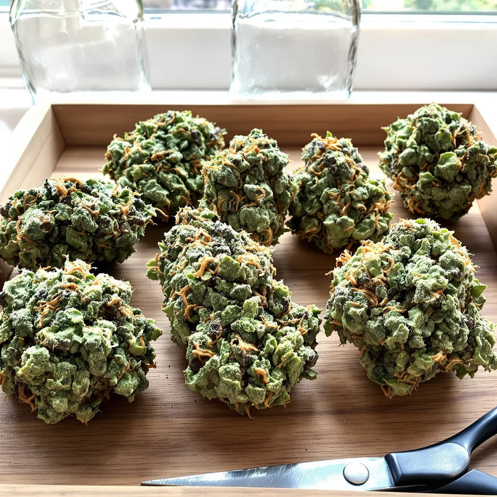 Space Bomb 40% Indica / 60% Sativa — Blüte mit sichtbaren Trichomen