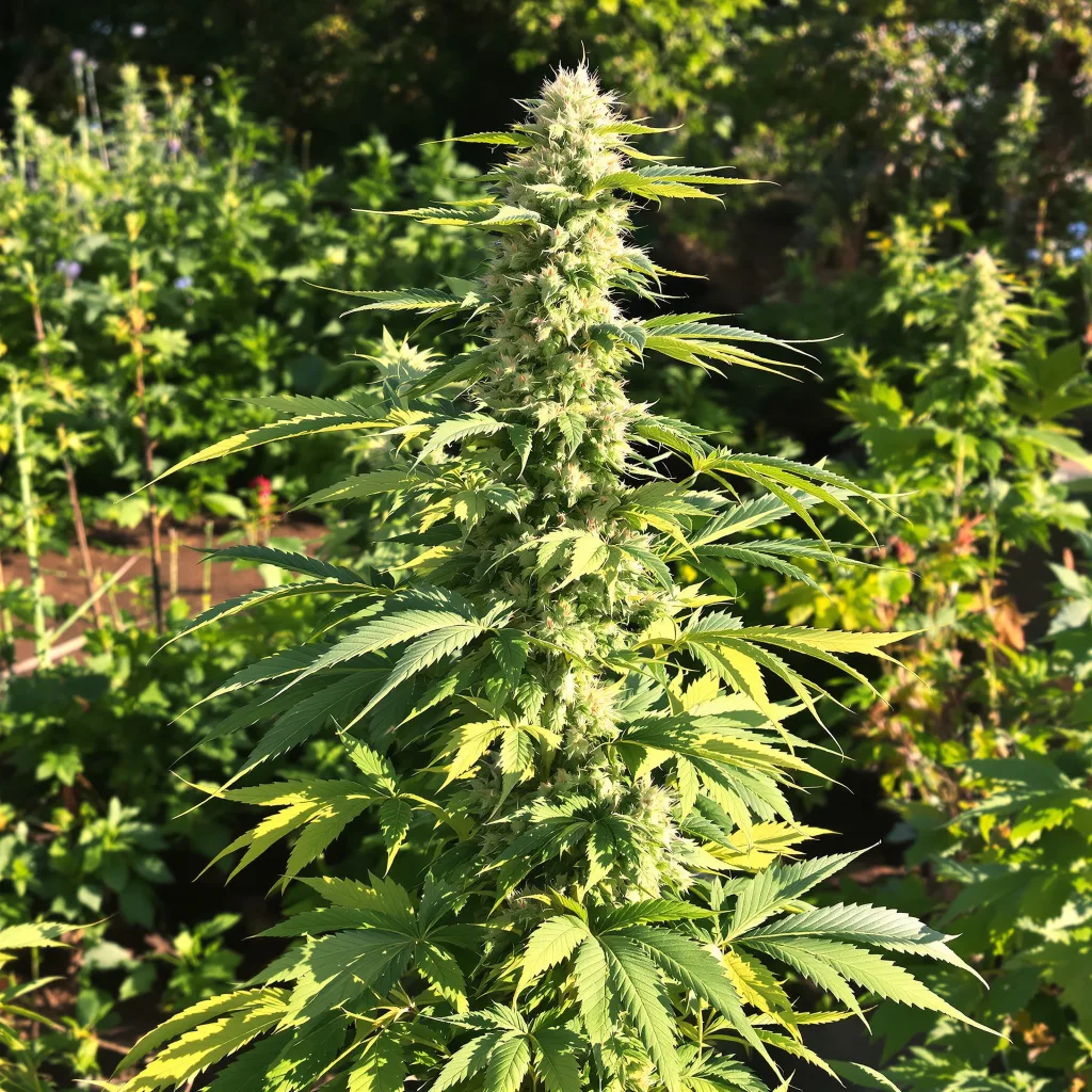 Space Bomb 40% Indica / 60% Sativa — Blüte mit sichtbaren Trichomen
