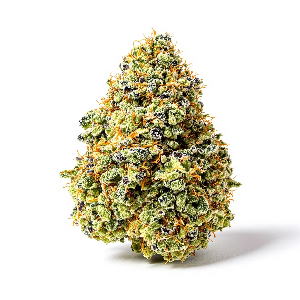Space Bomb 40% Indica / 60% Sativa — Blüte mit sichtbaren Trichomen