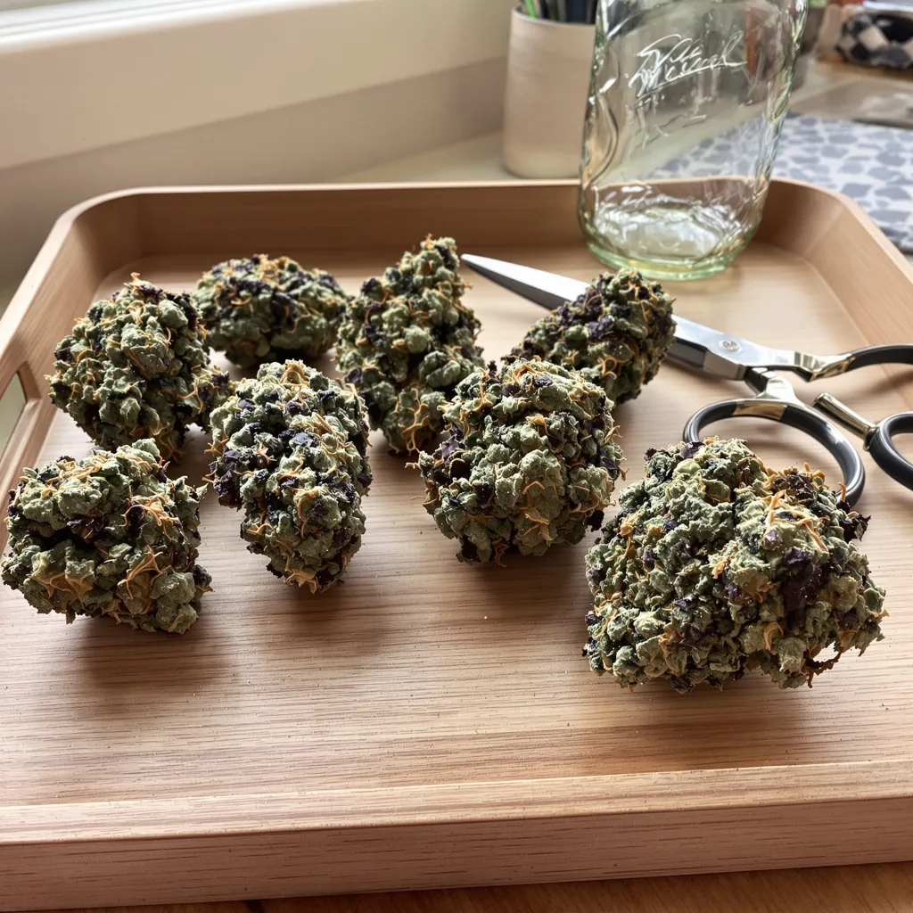 Special Kush #1 88% Indica / 12% Sativa — Blüte mit sichtbaren Trichomen