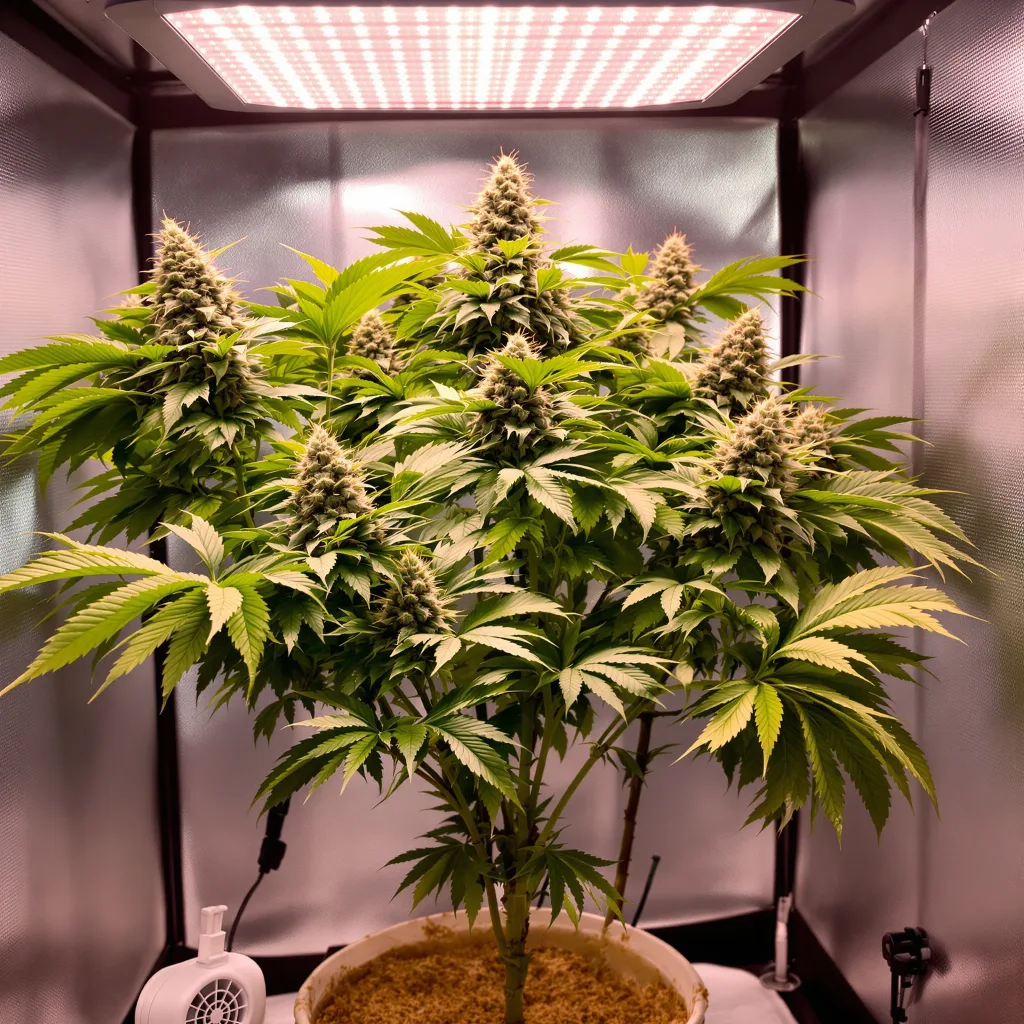 Star Killer 66% Indica / 34% Sativa — Blüte mit sichtbaren Trichomen