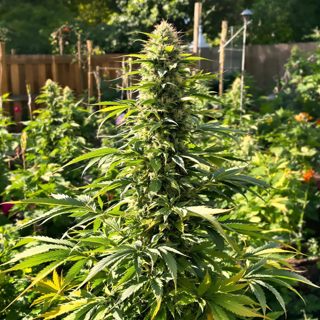 Stardawg 13% Indica / 87% Sativa — Blüte mit sichtbaren Trichomen