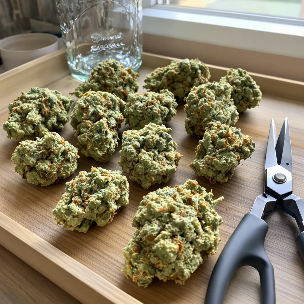Stephen Hawking Kush CBD 49% Indica / 51% Sativa — Blüte mit sichtbaren Trichomen