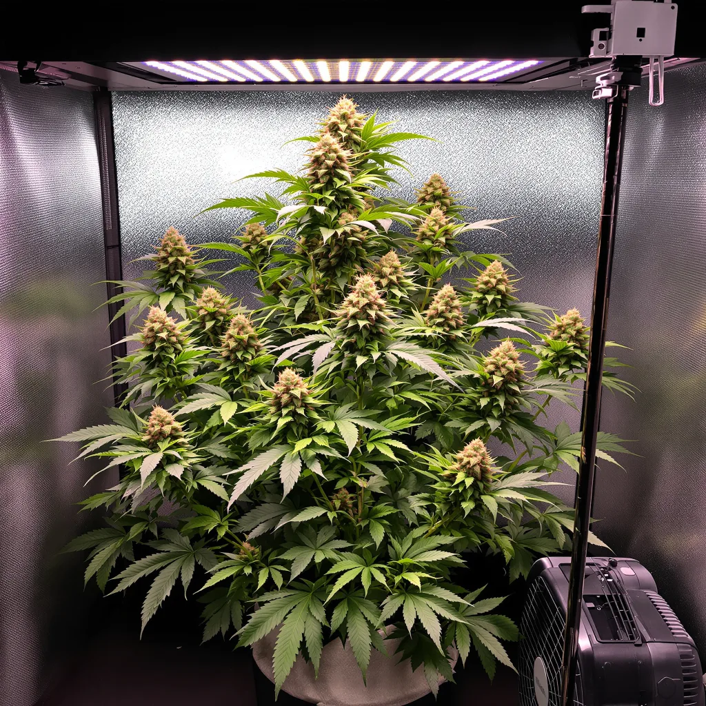 Stephen Hawking Kush CBD 49% Indica / 51% Sativa — Blüte mit sichtbaren Trichomen
