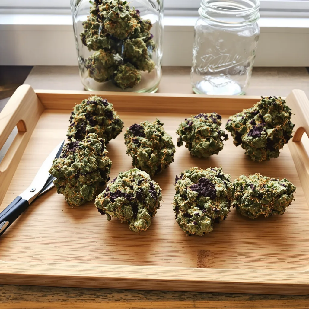 Strawberry Banana 85% Indica / 15% Sativa — Blüte mit sichtbaren Trichomen