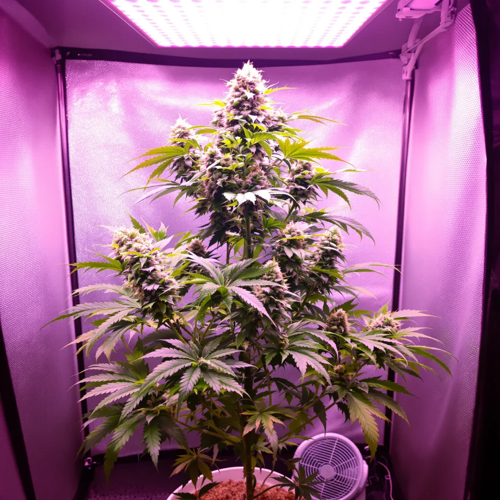 Strawberry Banana 85% Indica / 15% Sativa — Blüte mit sichtbaren Trichomen