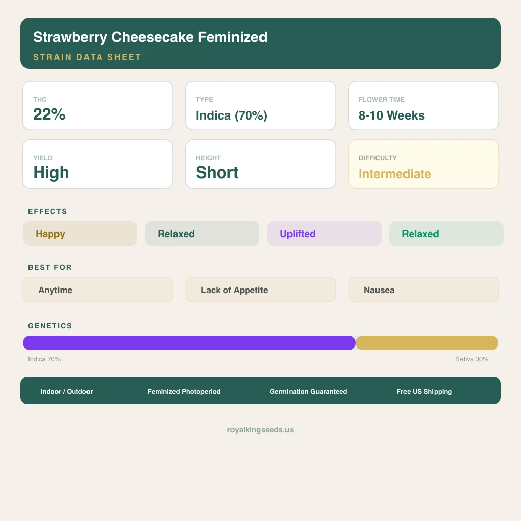 Strawberry Cheesecake 70% Indica / 30% Sativa — Blüte mit sichtbaren Trichomen