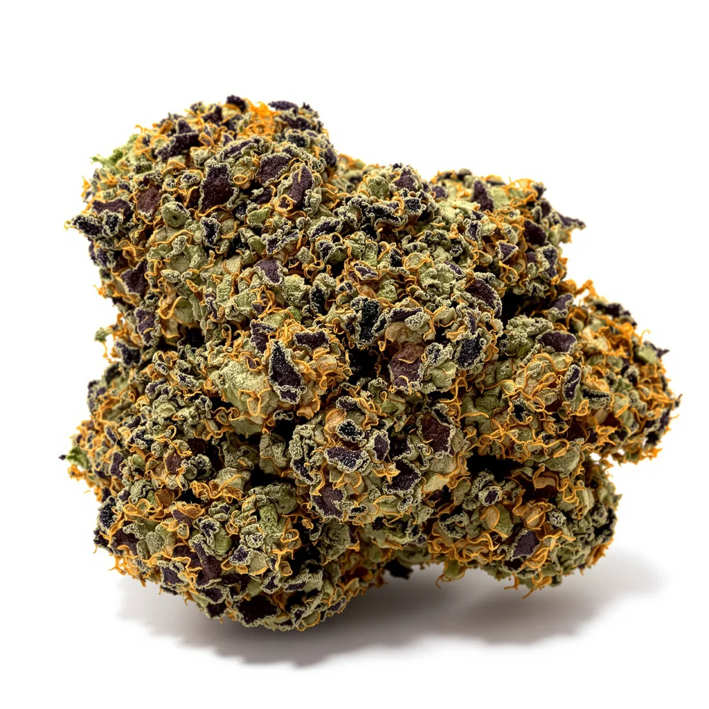 Strawberry Cheesecake 70% Indica / 30% Sativa — Blüte mit sichtbaren Trichomen