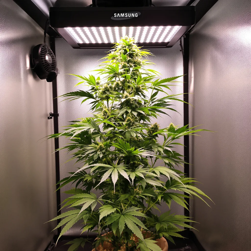 Strawberry 5% Indica / 95% Sativa — Blüte mit sichtbaren Trichomen