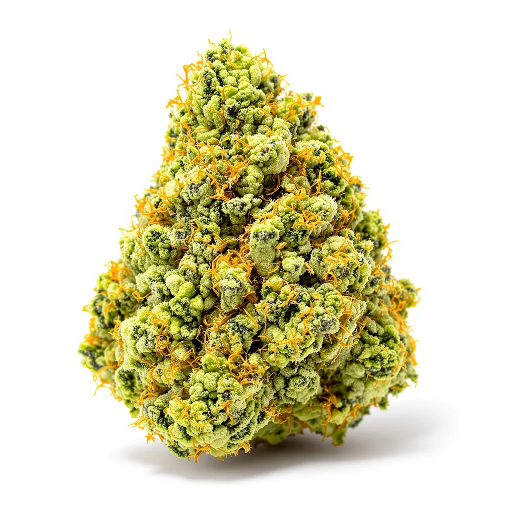 Strawberry 5% Indica / 95% Sativa — Blüte mit sichtbaren Trichomen