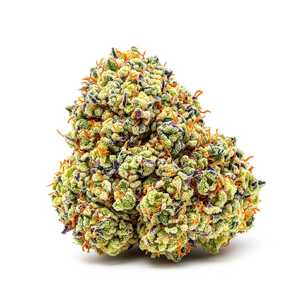 Strawberry Fizz Prerolls 50% Indica / 50% Sativa — Blüte mit sichtbaren Trichomen