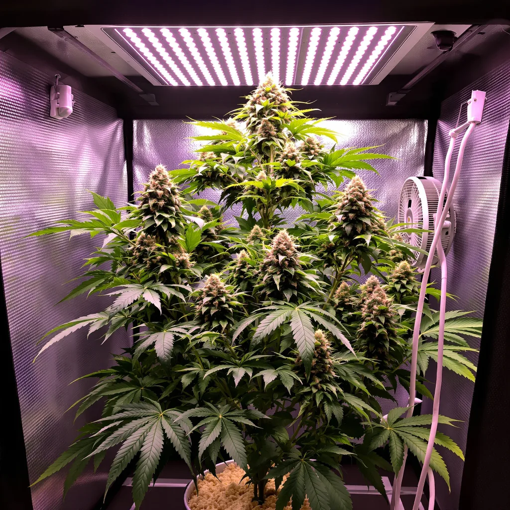 Strawberry Gorilla 70% Indica / 30% Sativa — Blüte mit sichtbaren Trichomen