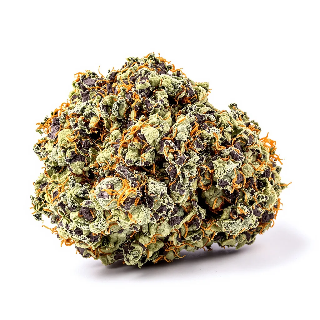 Strawberry Gorilla 70% Indica / 30% Sativa — Blüte mit sichtbaren Trichomen