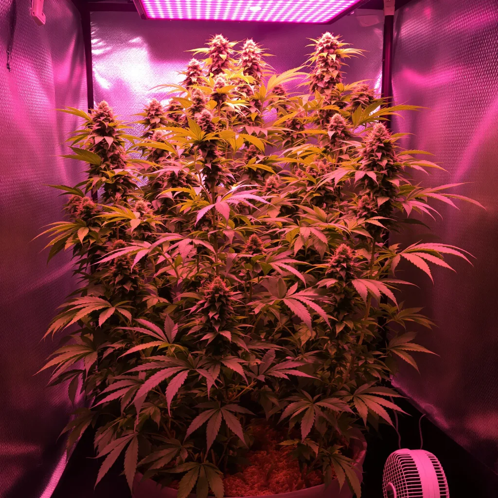 Strawberry Haze 25% Indica / 75% Sativa — Blüte mit sichtbaren Trichomen