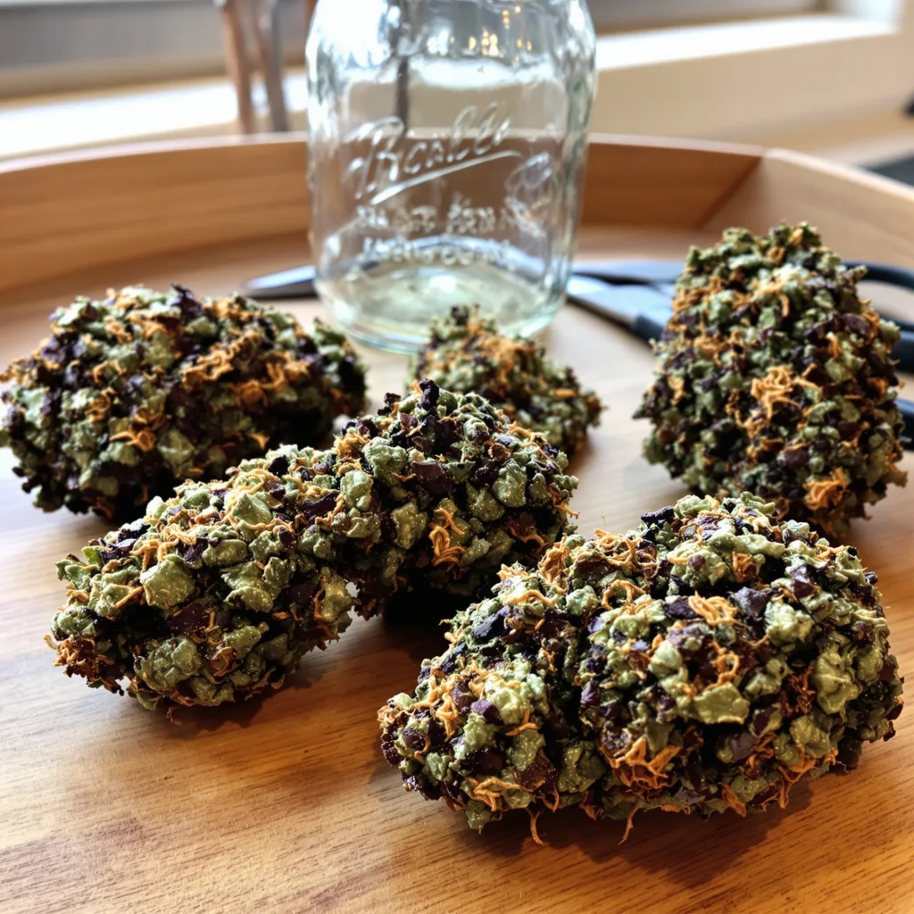 Strawberry Kush 78% Indica / 22% Sativa — Blüte mit sichtbaren Trichomen