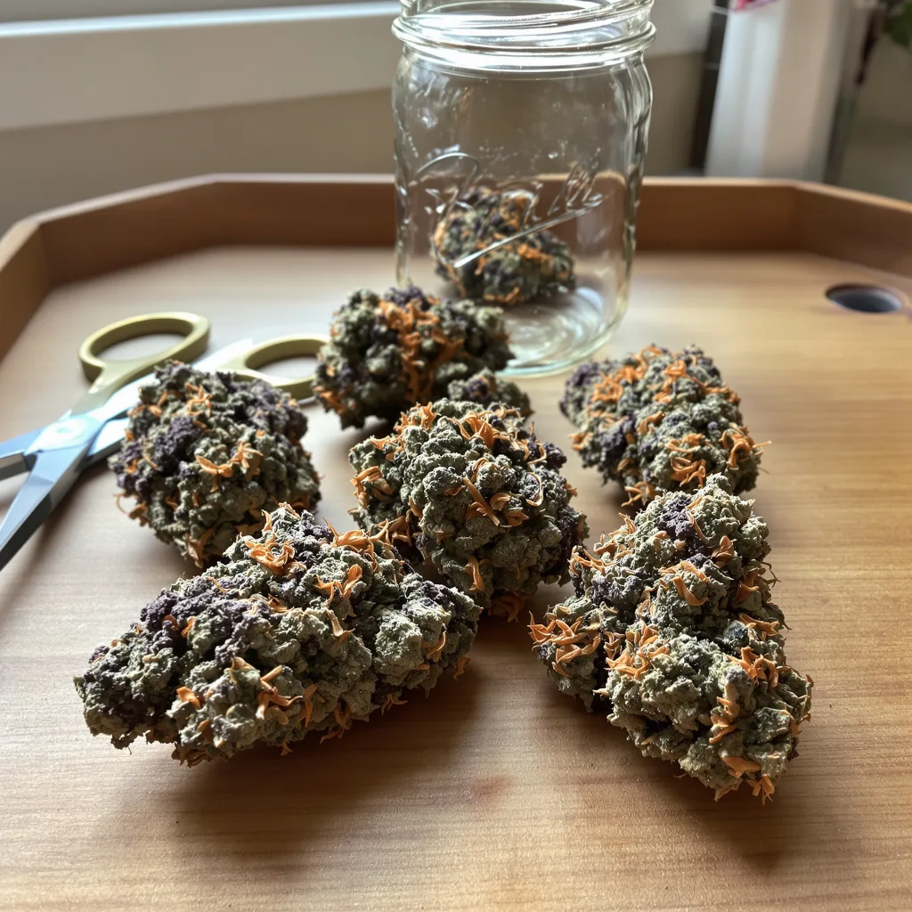 Sugar Mama 81% Indica / 19% Sativa — Blüte mit sichtbaren Trichomen