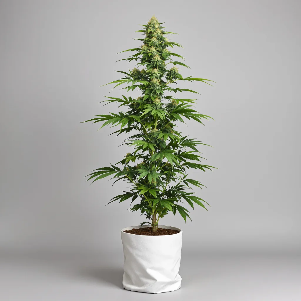 Sunrise Cannabisblüte Nahaufnahme mit offene Blütenstruktur mit orangen Pistillen