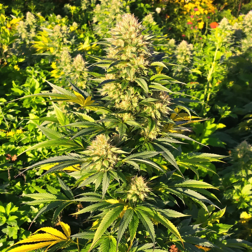 Sunrise 37% Indica / 63% Sativa — Blüte mit sichtbaren Trichomen