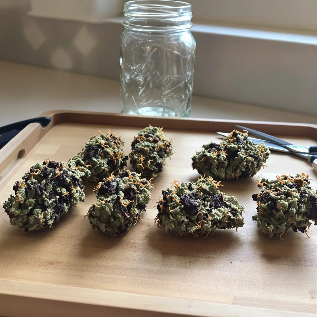 Super Blue Dream 75% Indica / 25% Sativa — Blüte mit sichtbaren Trichomen