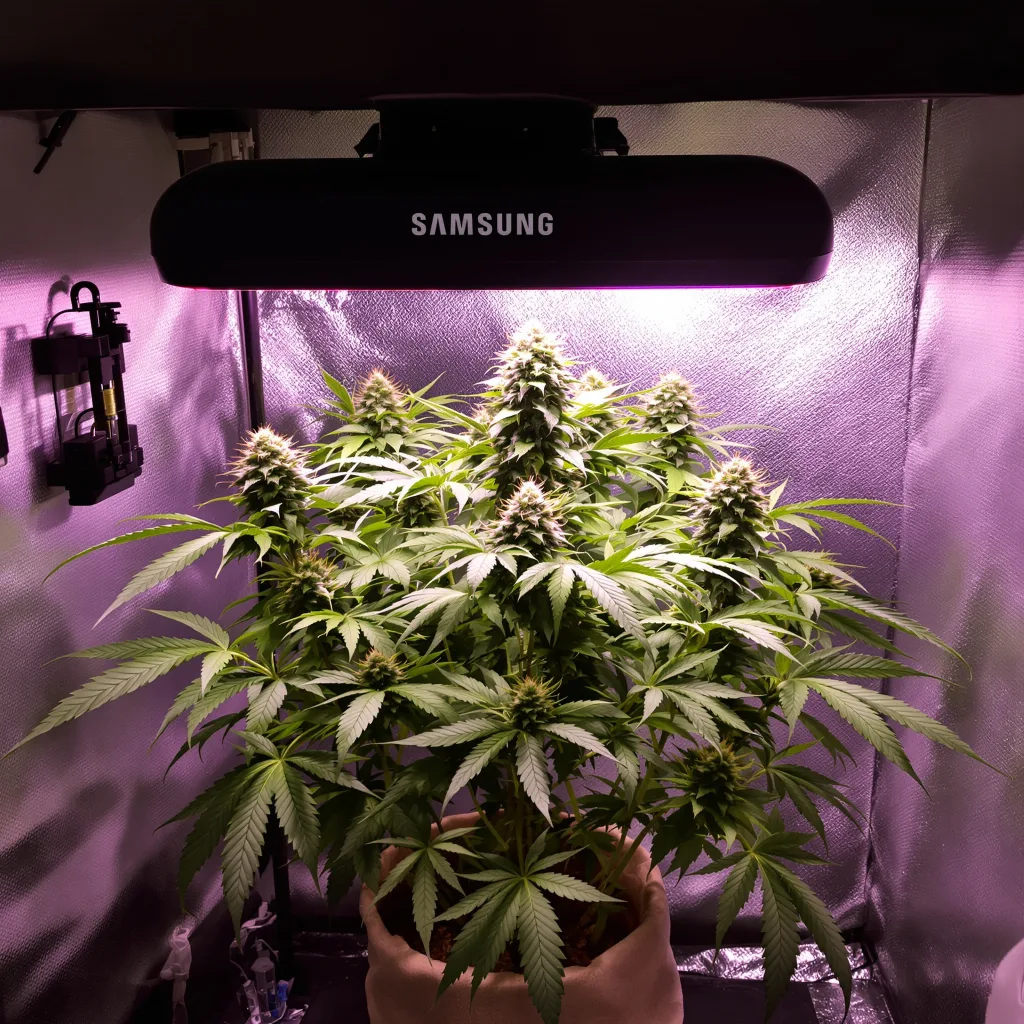Super Blue Dream 75% Indica / 25% Sativa — Blüte mit sichtbaren Trichomen