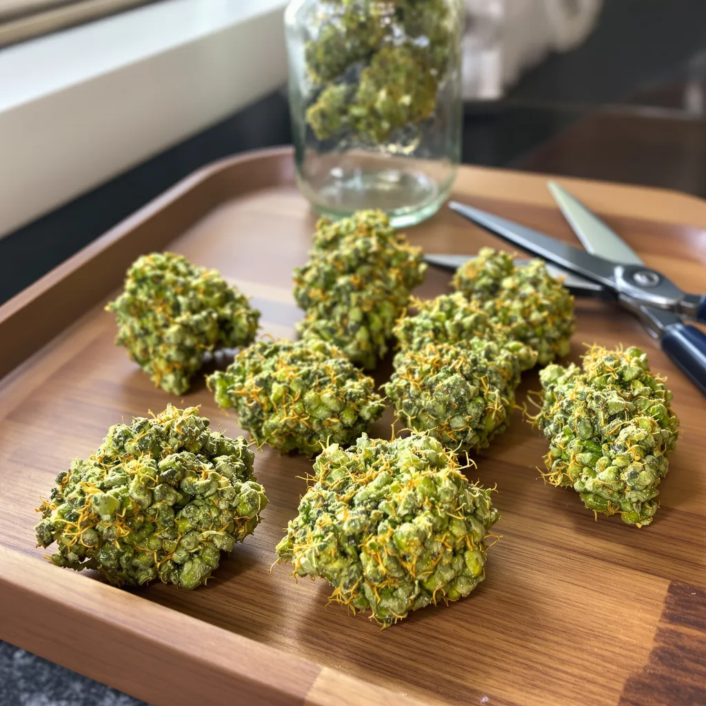 Super Lemon Haze 14% Indica / 86% Sativa — Blüte mit sichtbaren Trichomen