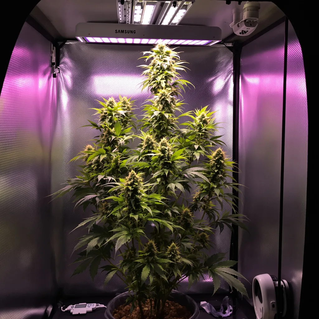 Super Lemon Haze 14% Indica / 86% Sativa — Blüte mit sichtbaren Trichomen