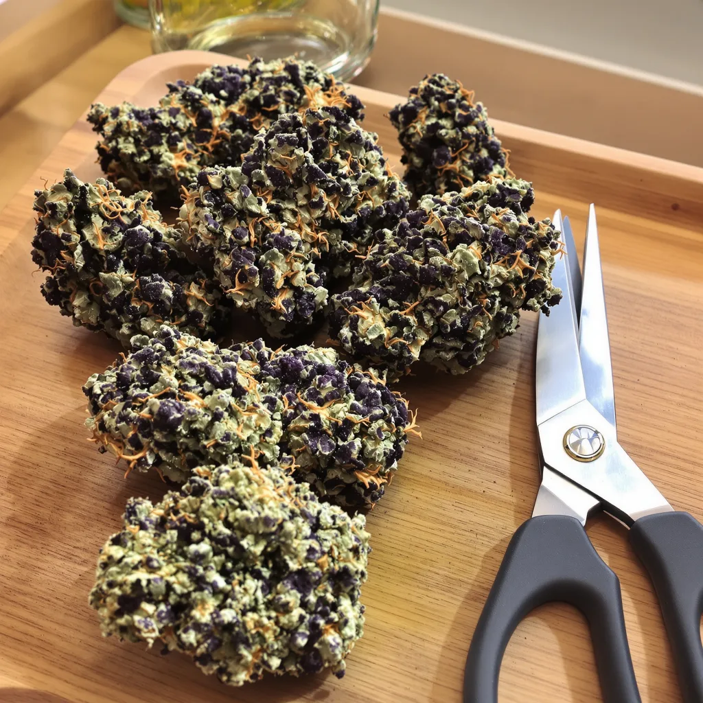 Super Skunk 70% Indica / 30% Sativa — Blüte mit sichtbaren Trichomen