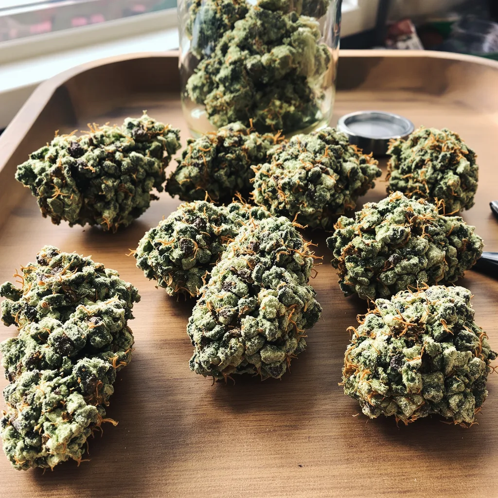 Surprise MFCKR Mixpack 40% Indica / 60% Sativa — Blüte mit sichtbaren Trichomen