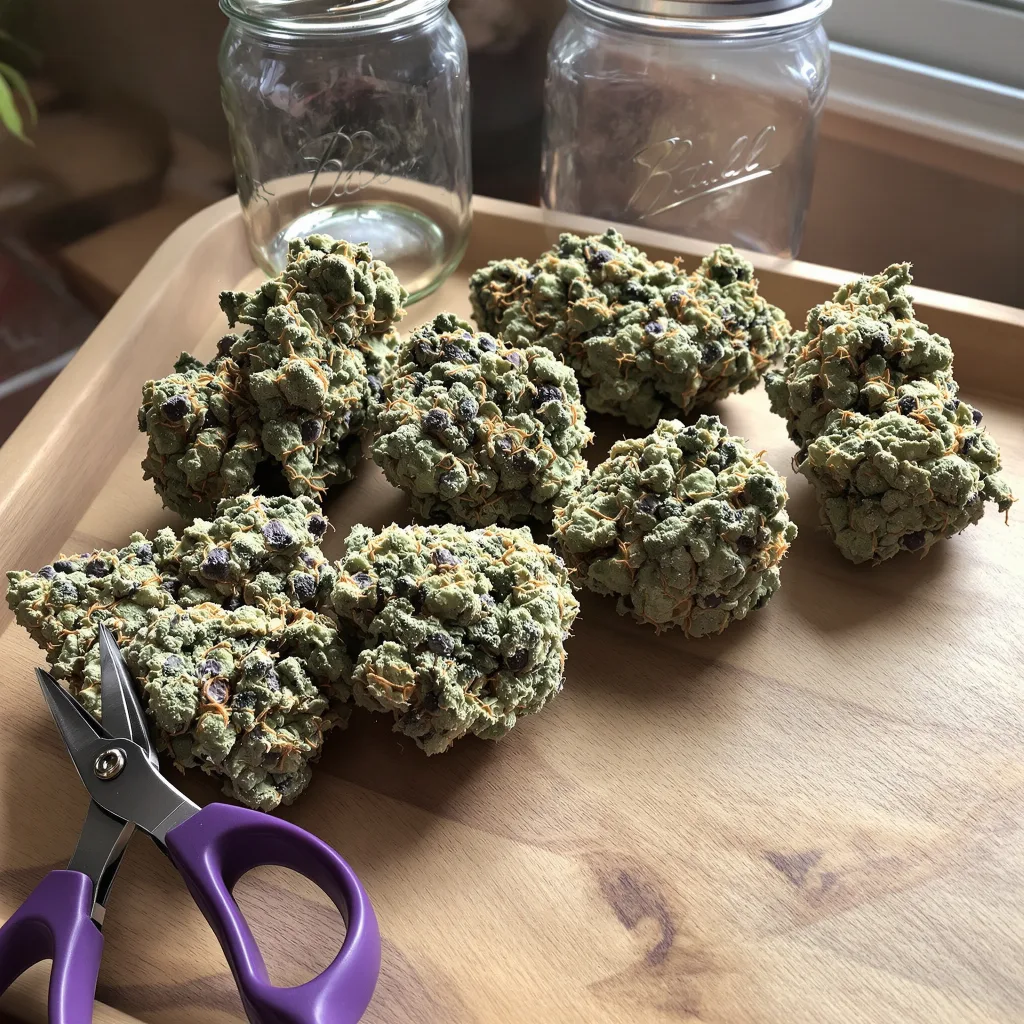 Sweet Berry 38% Indica / 62% Sativa — Blüte mit sichtbaren Trichomen