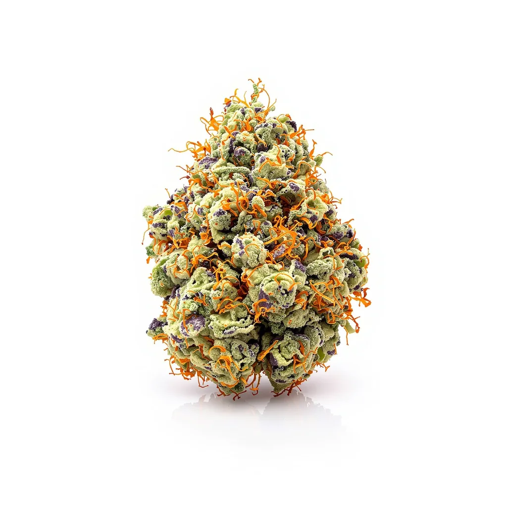 Sweet Berry 38% Indica / 62% Sativa — Blüte mit sichtbaren Trichomen