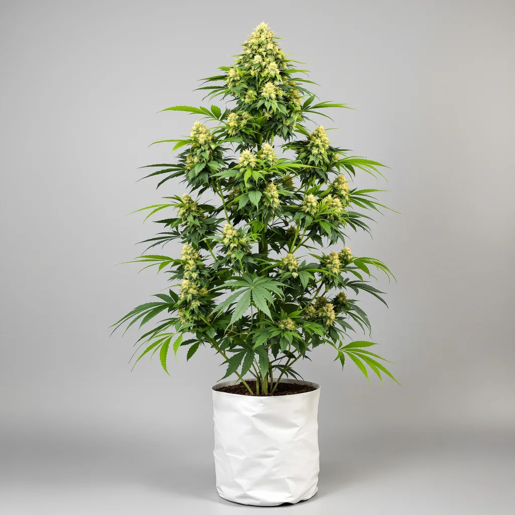 Sweet Nina Cannabisblüte Nahaufnahme mit ausgewogene Blütenstruktur mit eisigen Trichomen