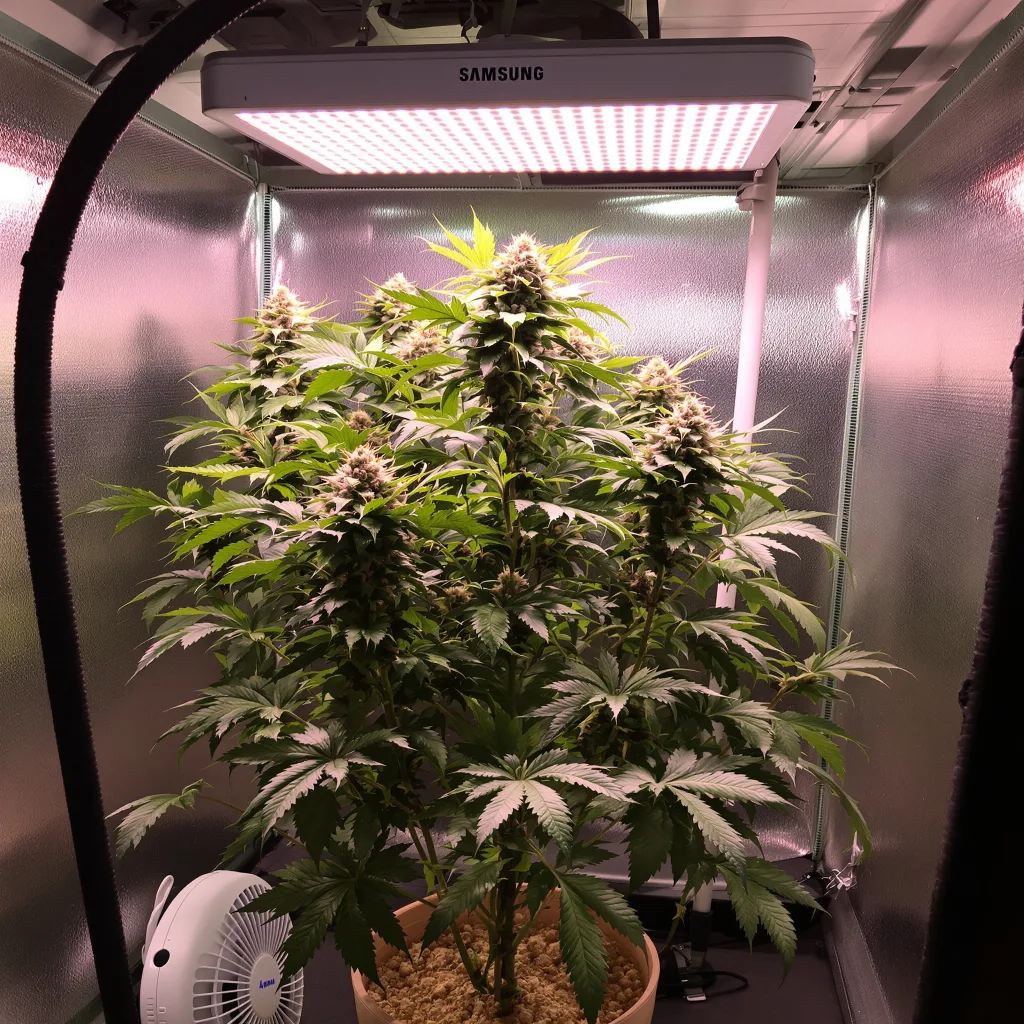 Swiss 72% Indica / 28% Sativa — Blüte mit sichtbaren Trichomen