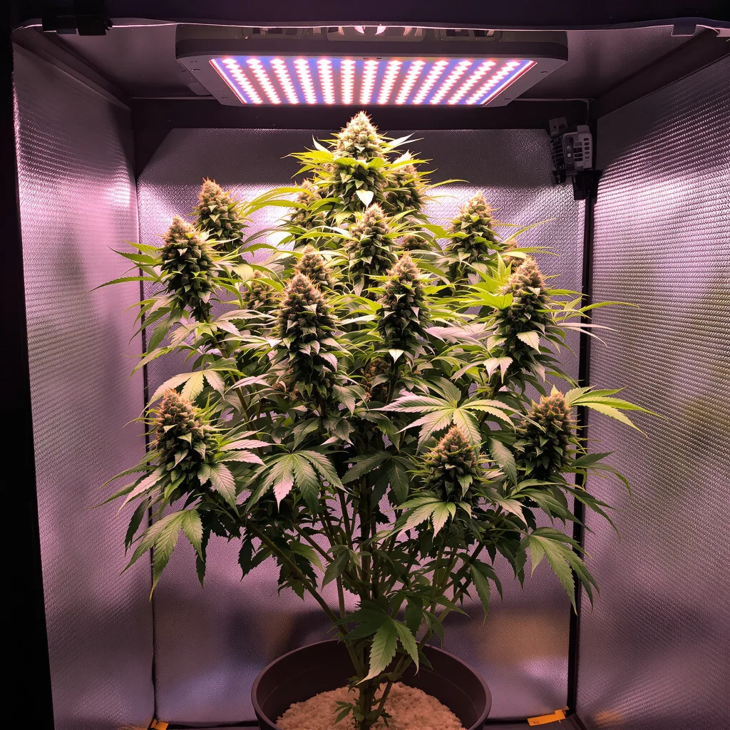 Tahoe OG 50% Indica / 50% Sativa — Blüte mit sichtbaren Trichomen