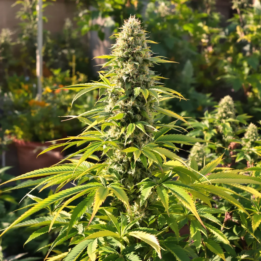 Tahoe OG 50% Indica / 50% Sativa — Blüte mit sichtbaren Trichomen